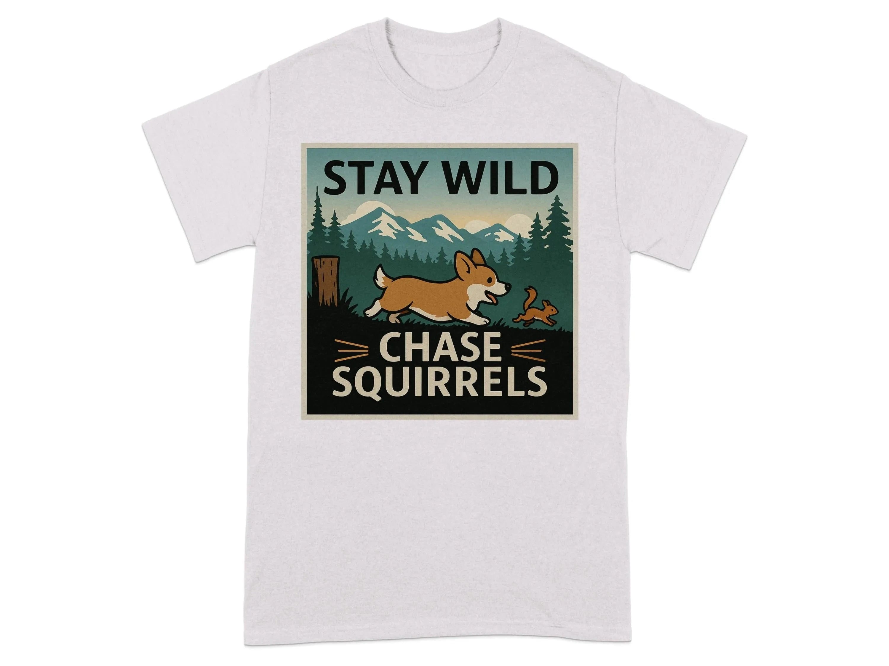 Stay Wild Chase Squirrels Corgi T-Shirts Ice Grey T-shirt