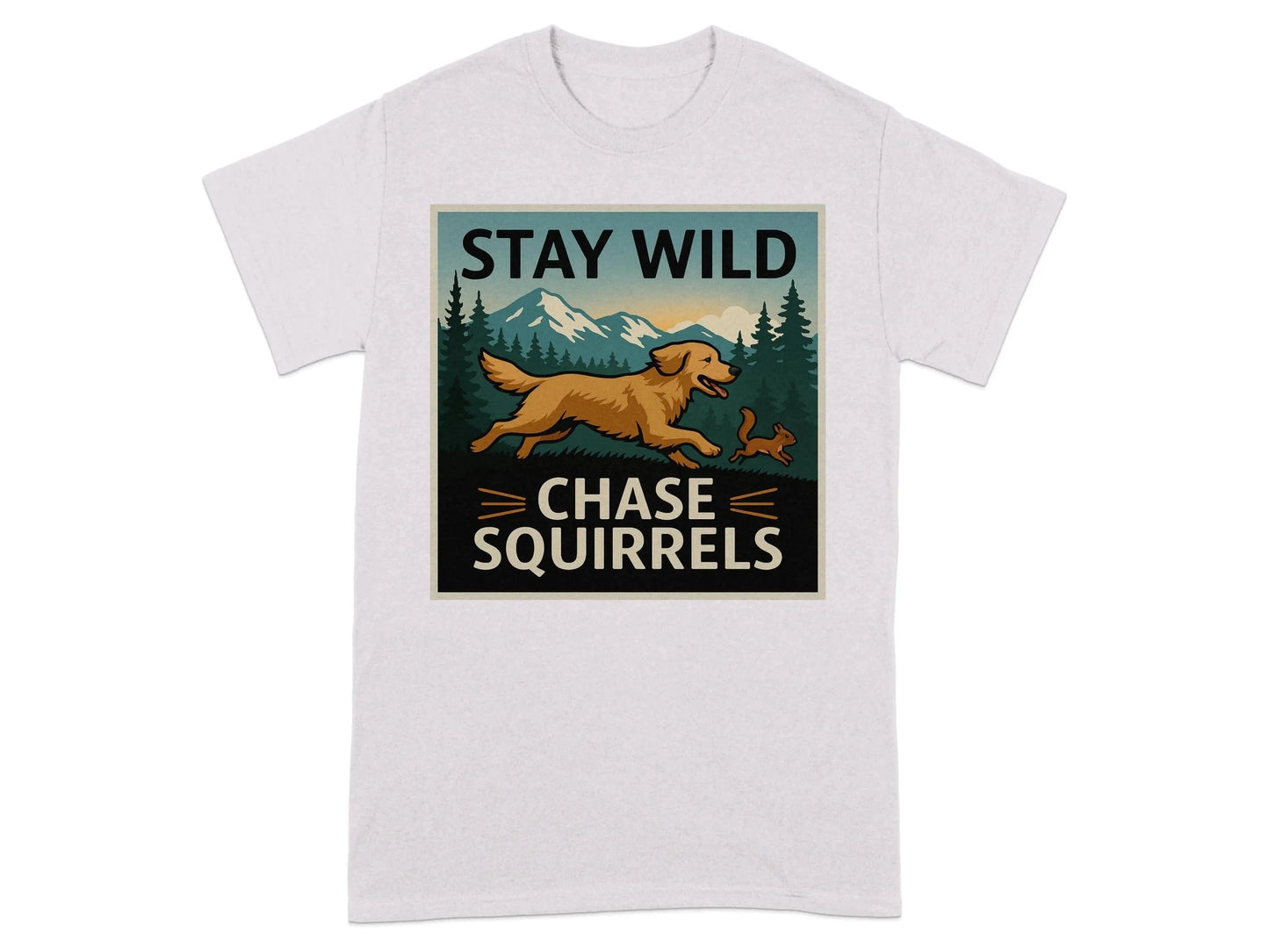 Stay Wild Chase Squirrels Golden Retriever T-Shirts Ice Grey T-shirt