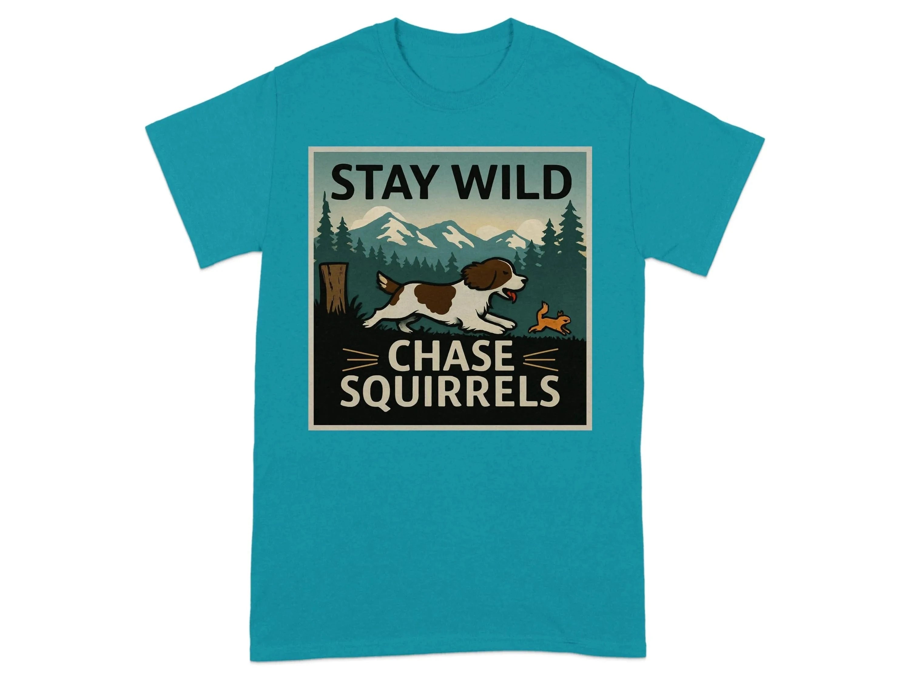Stay Wild Chase Squirrels Springer T-Shirts Tropical Blue T-shirt