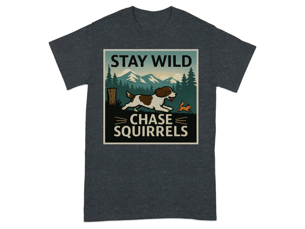 Stay Wild Chase Squirrels Springer T-Shirts Dark Heather Grey T-shirt