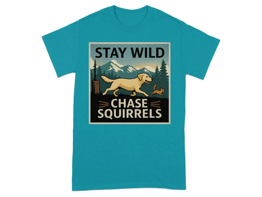 Stay Wild Chase Squirrels Yellow Lab T-Shirts Tropical Blue T-shirt