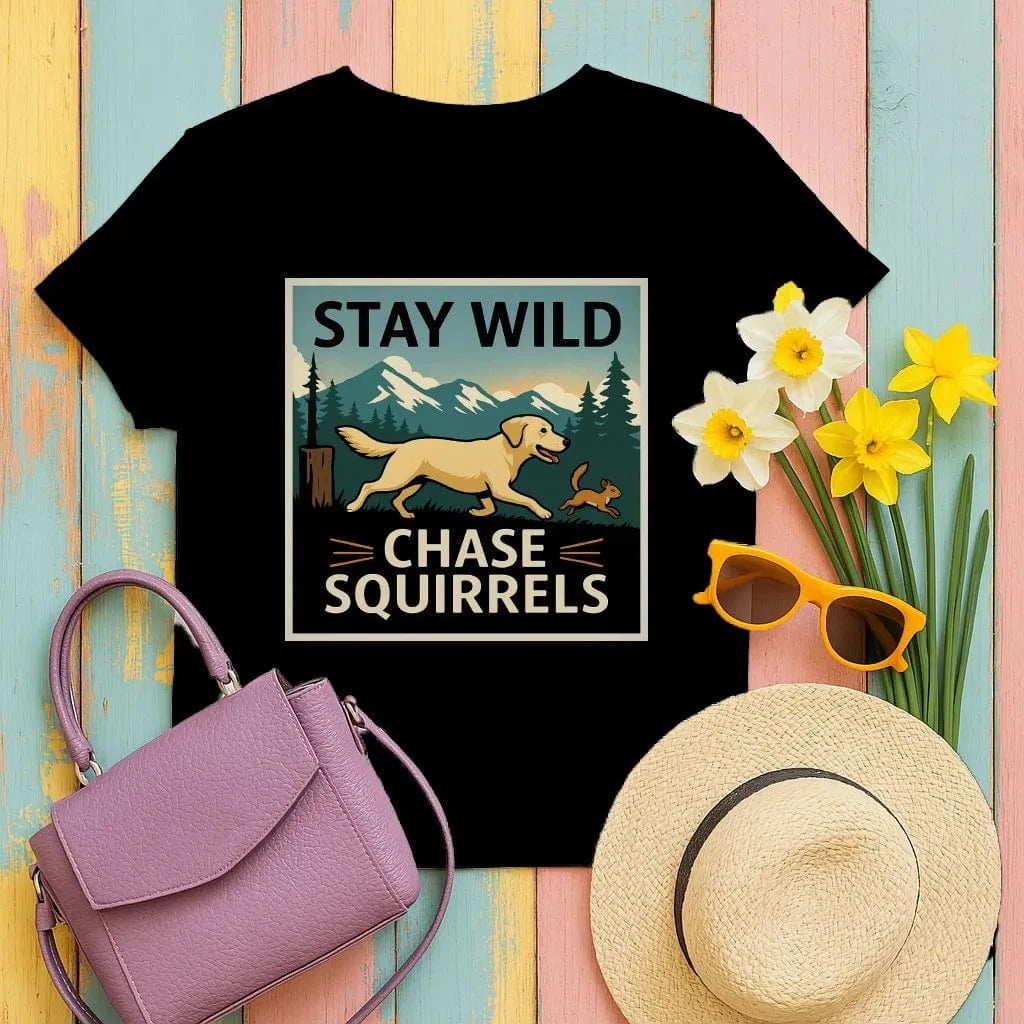 Stay Wild Chase Squirrels Yellow Lab T-Shirts T-shirt