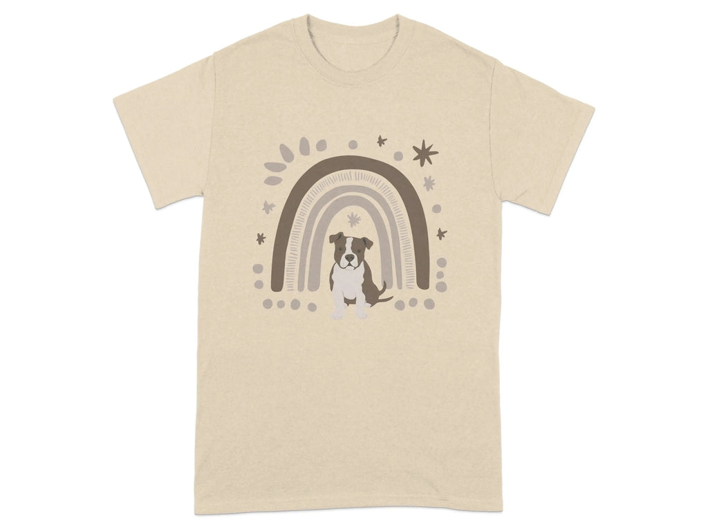 Stylish Pitt Bull and Rainbow Print T-Shirts Sand T-shirt