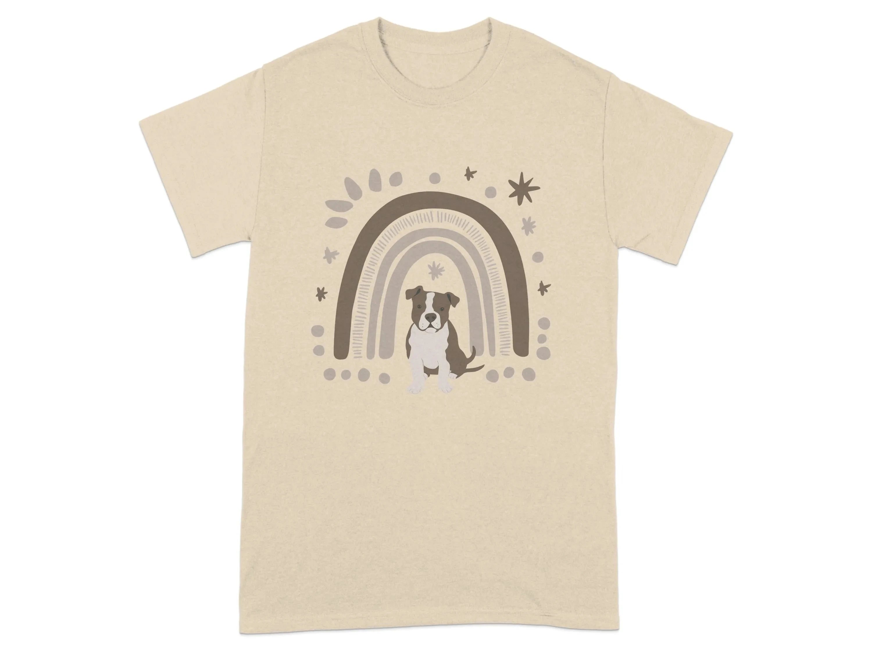 Stylish Pitt Bull and Rainbow Print T-Shirts Sand T-shirt