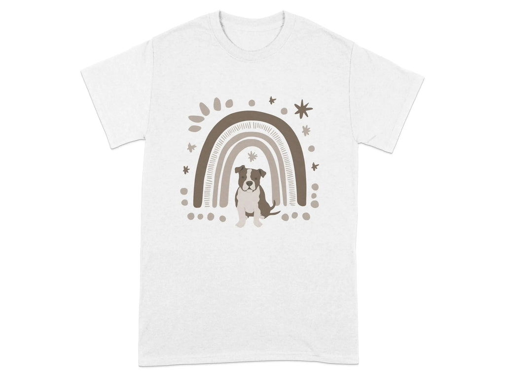 Stylish Pitt Bull and Rainbow Print T-Shirts White T-shirt