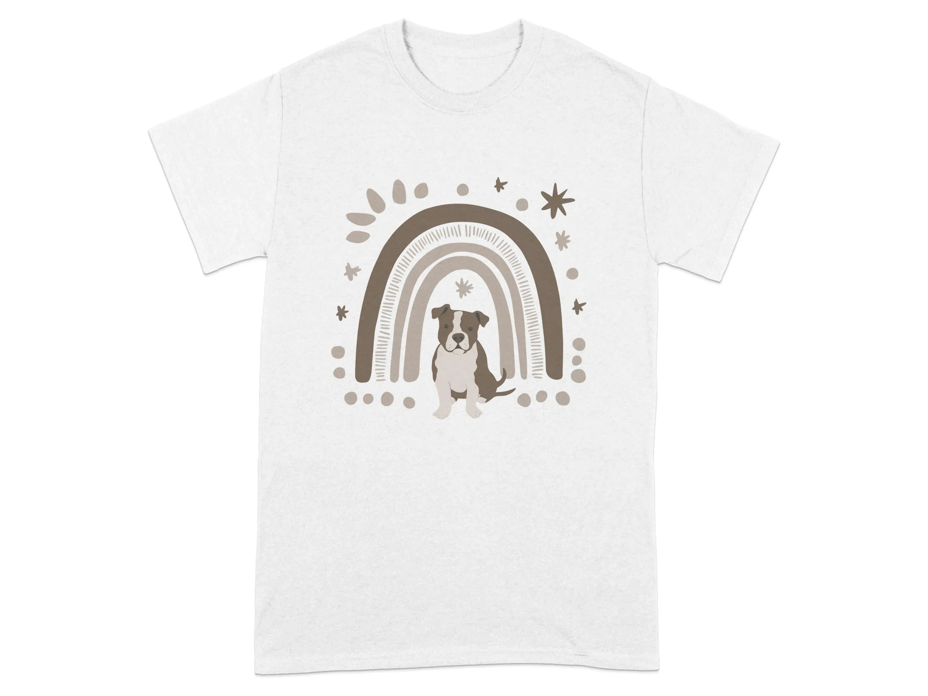 Stylish Pitt Bull and Rainbow Print T-Shirts White T-shirt