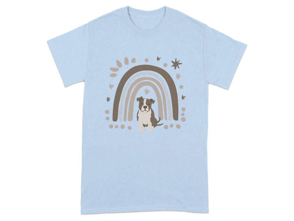 Stylish Pitt Bull and Rainbow Print T-Shirts Light Blue T-shirt