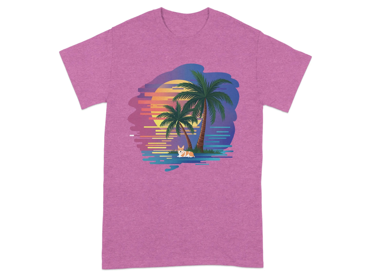 Tropical Sunset Corgi Design Relaxing Summer Vibes T-Shirts