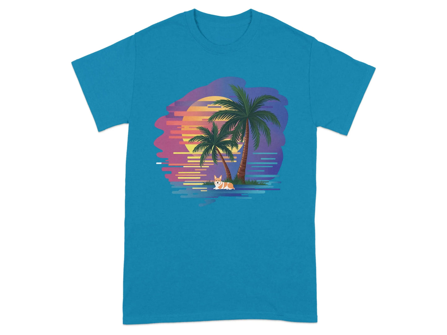 Tropical Sunset Corgi Design Relaxing Summer Vibes T-Shirts