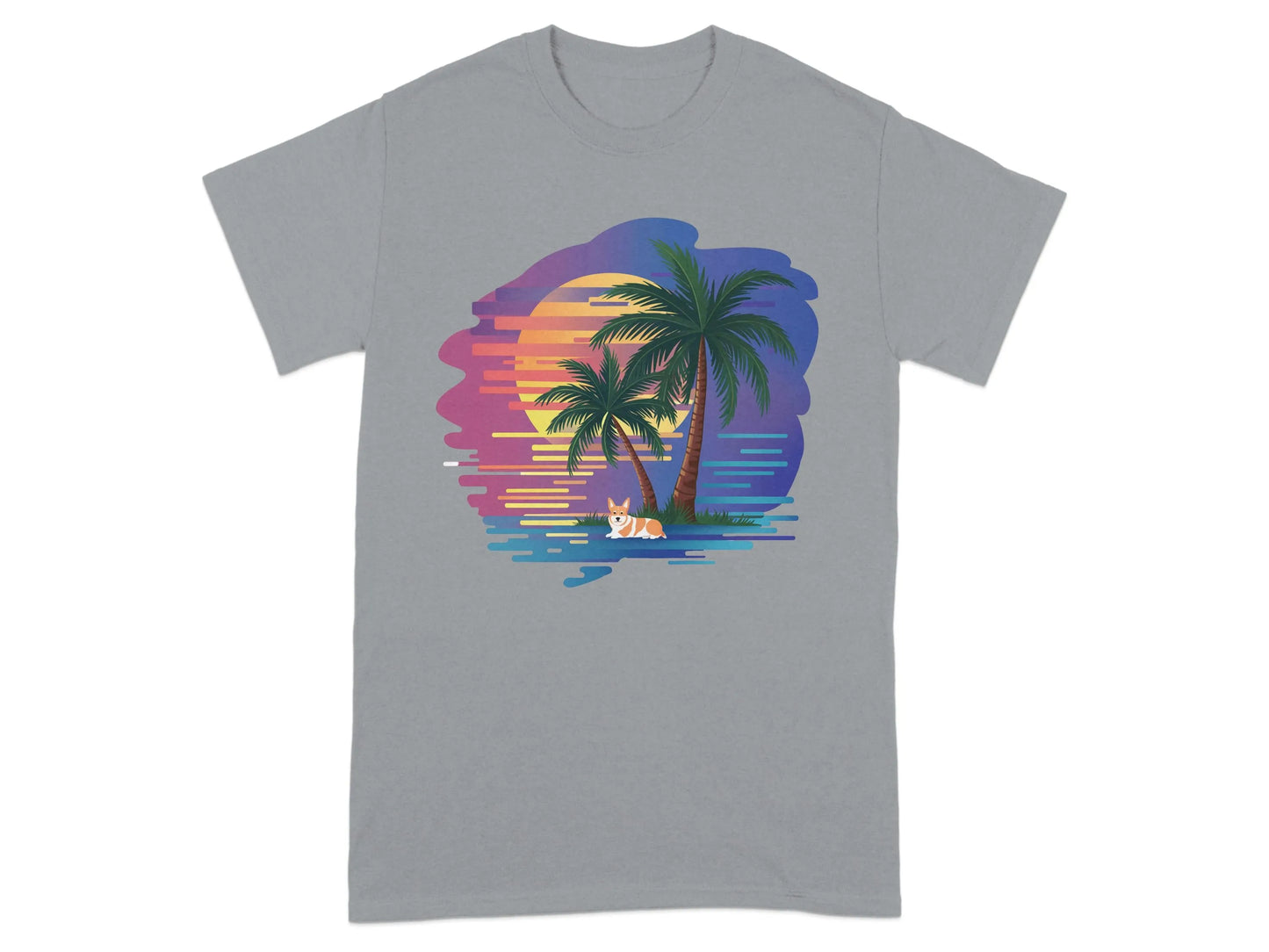 Tropical Sunset Corgi Design Relaxing Summer Vibes T-Shirts