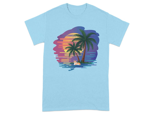 Tropical Sunset Corgi Design Relaxing Summer Vibes T-Shirts Sky T-shirt