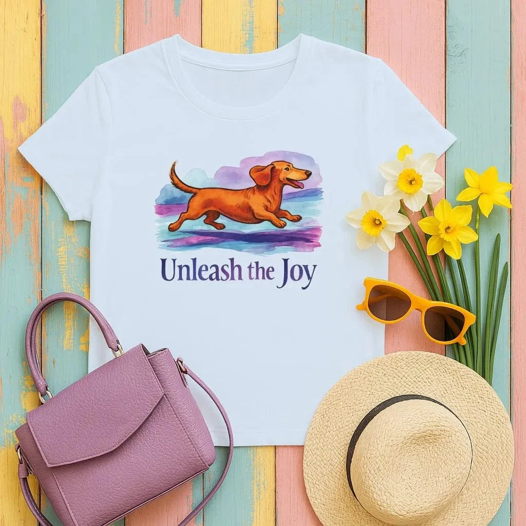 Unleash The Joy Dog Dachshund T-Shirts Light Blue T-shirt