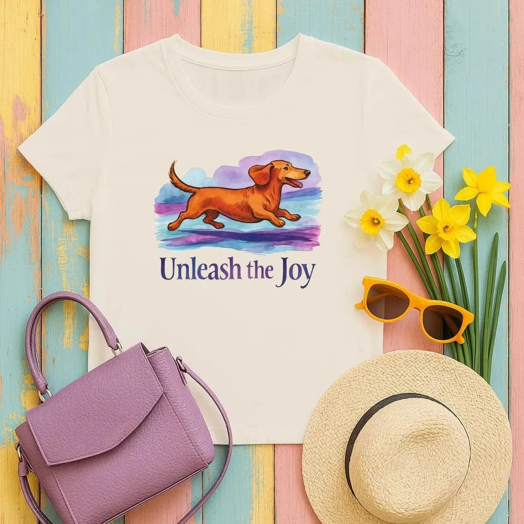 Unleash The Joy Dog Dachshund T-Shirts Sand T-shirt