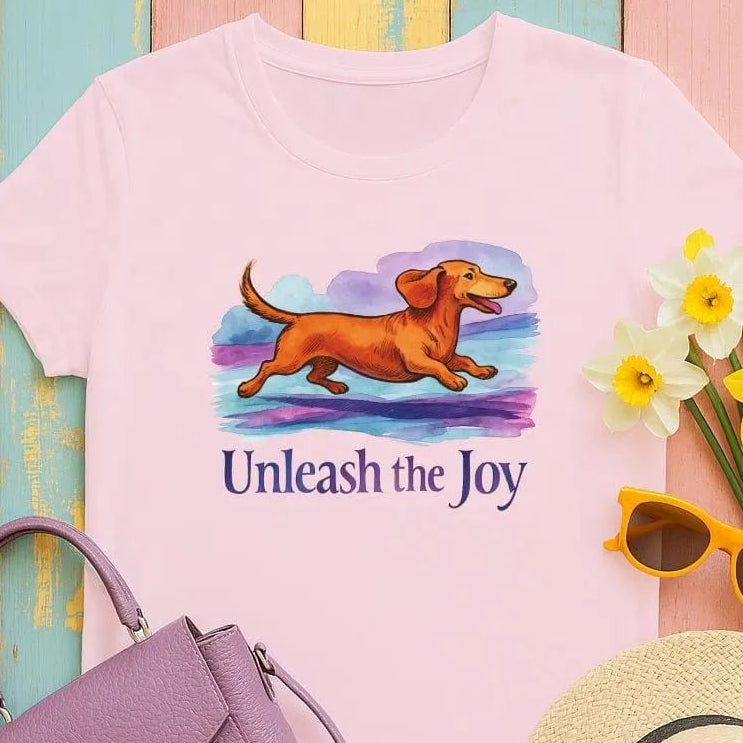 Unleash The Joy Dog Dachshund T-Shirts Light Pink T-shirt