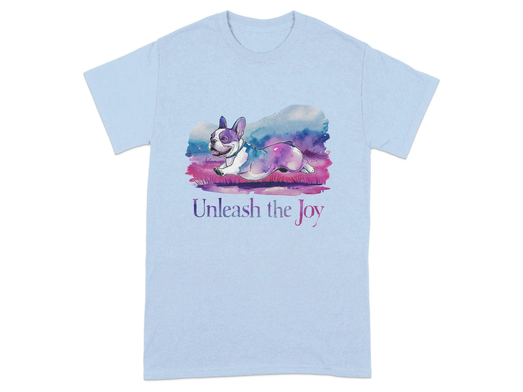 Unleash the Joy Boston Terrier Cute and Colorful Dog T-Shirts Light Blue T-shirt
