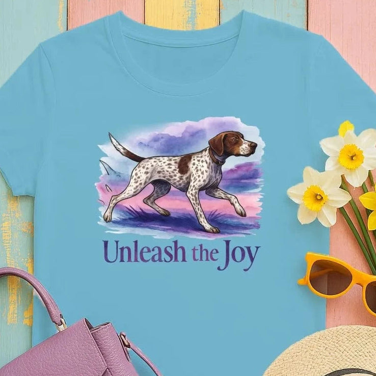 Unleash the Joy German Shorthaired Pointer T-Shirts Antique Sapphire T-shirt