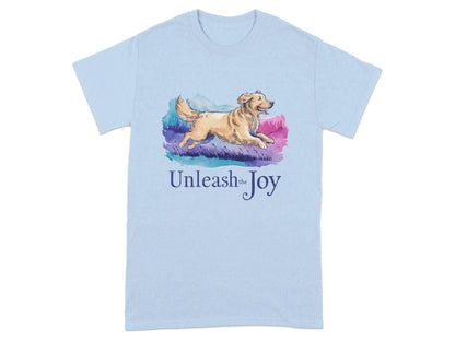 Unleash the Joy Golden Retriever T-Shirts Light Blue T-shirt