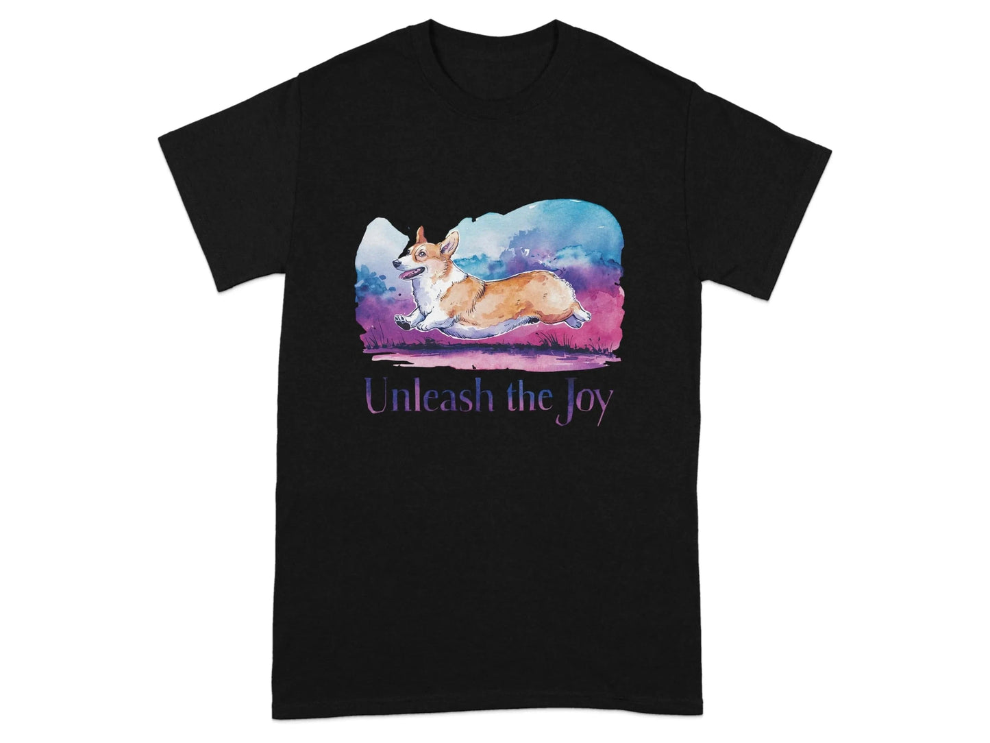 Unleash the Joy Playful Corgi Illustration T-Shirts Black T-shirt