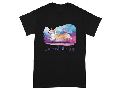 Unleash the Joy Playful Corgi Illustration T-Shirts Black T-shirt
