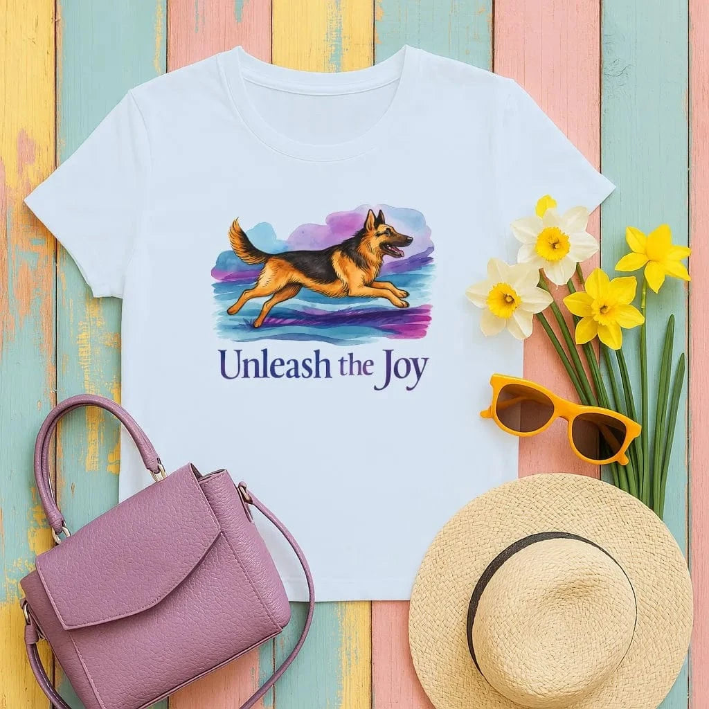 Unleash the Joy with a German Shepherd Watercolor T-Shirts Light Blue T-shirt