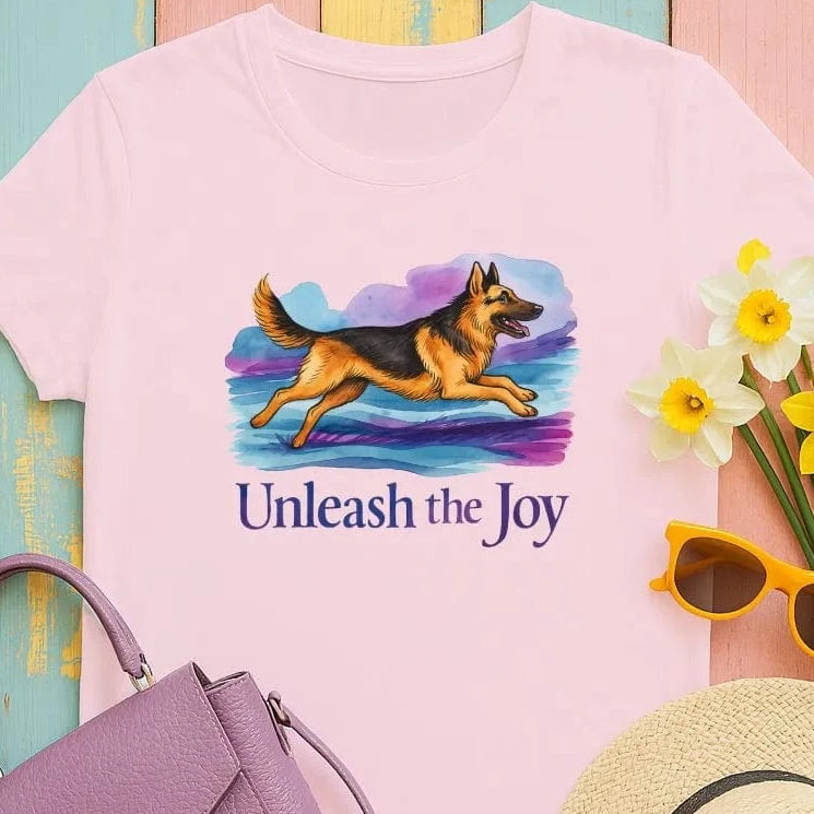 Unleash the Joy with a German Shepherd Watercolor T-Shirts Light Pink T-shirt