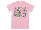 Vibrant Floral and Shiba Inu T-Shirts Light Pink T-shirt