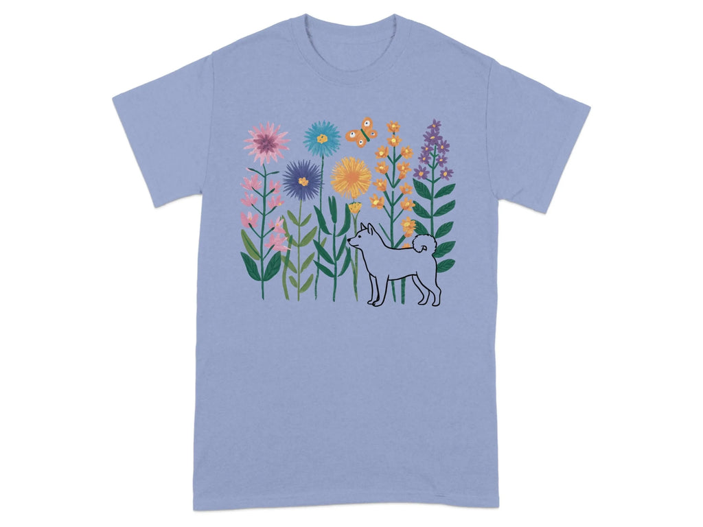 Vibrant Floral and Shiba Inu T-Shirts Violet T-shirt