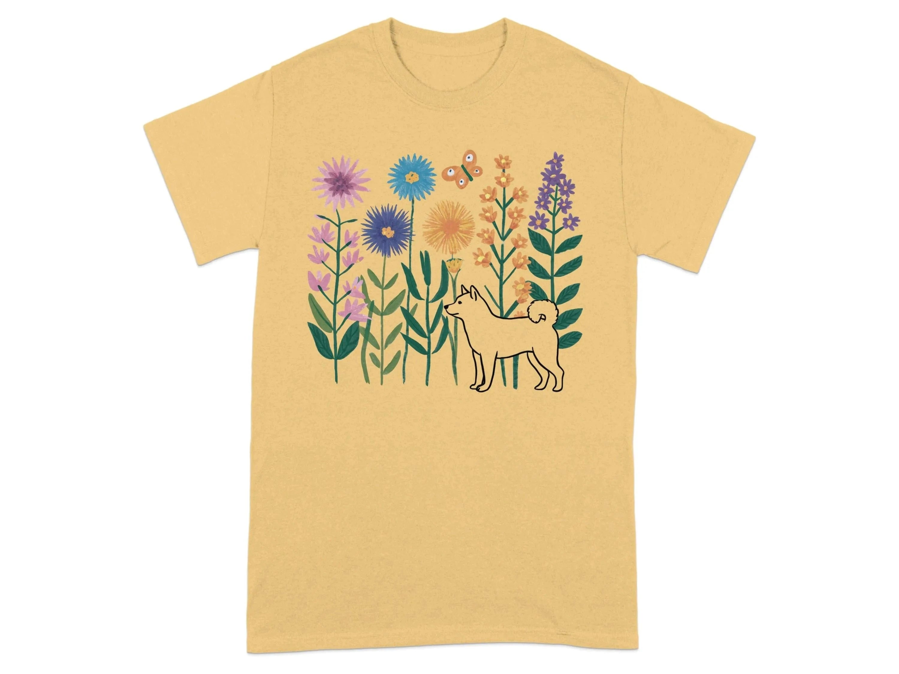 Vibrant Floral and Shiba Inu T-Shirts Yellow Haze T-shirt