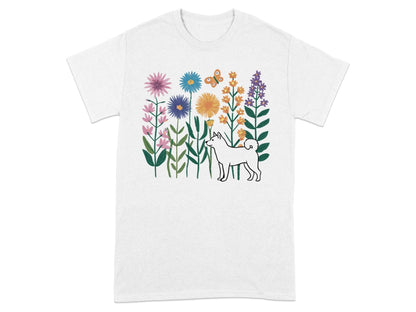 Vibrant Floral and Shiba Inu T-Shirts White T-shirt