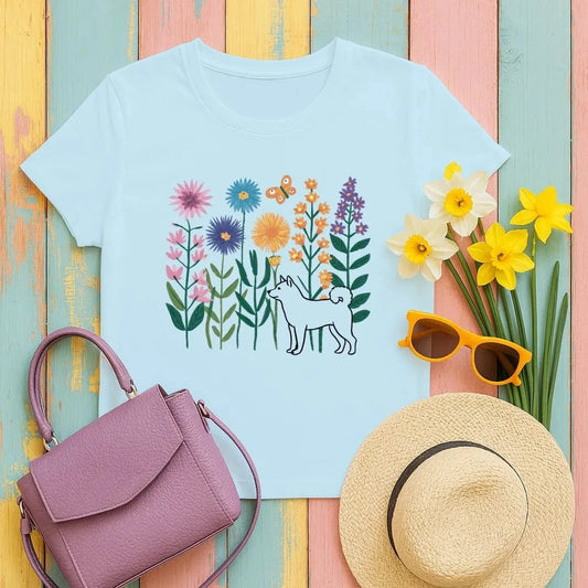 Vibrant Floral and Shiba Inu T-Shirts T-shirt