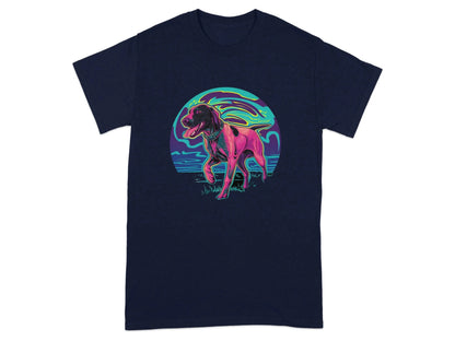 Vibrant Neon German Shorthaired Pointer T-Shirts Navy Blue T-shirt