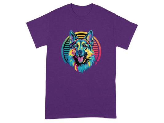 Vibrant Rainbow Dog Retro Vintage Art T-Shirts Purple T-shirt