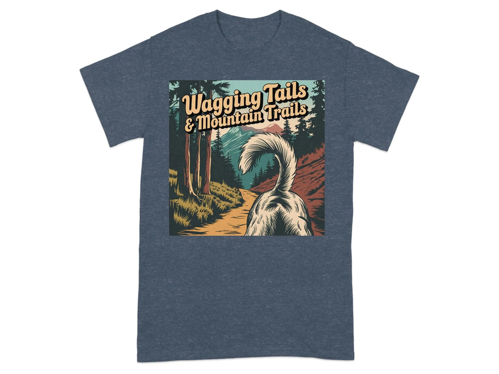 Wagging Tails And Mountain Trails Scenic T-Shirts Heather Navy T-shirt