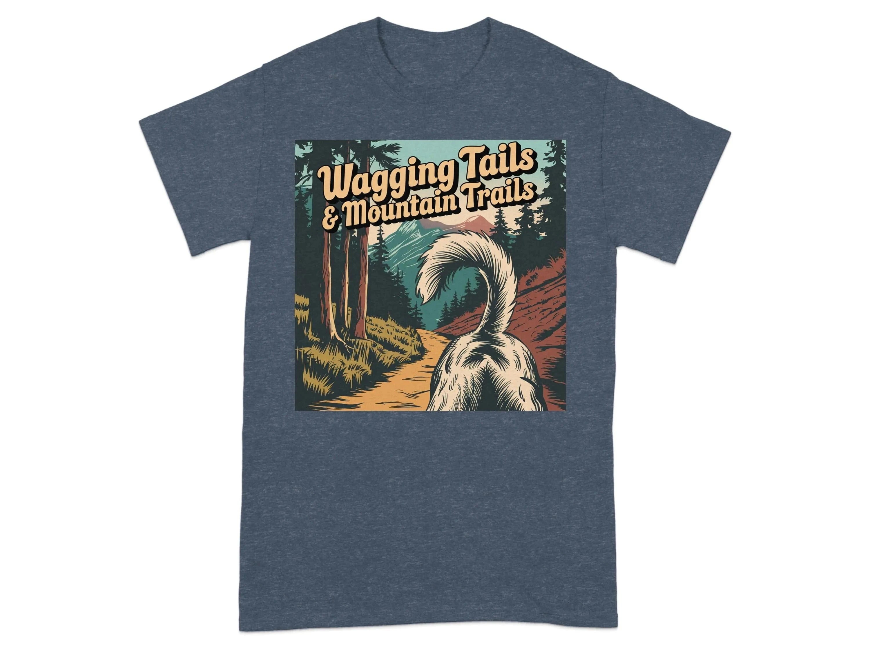Wagging Tails And Mountain Trails Scenic T-Shirts Heather Navy T-shirt