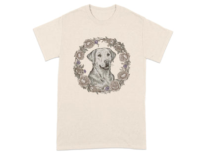 Yellow Lab with Floral Wreath T-Shirts Natural T-shirt
