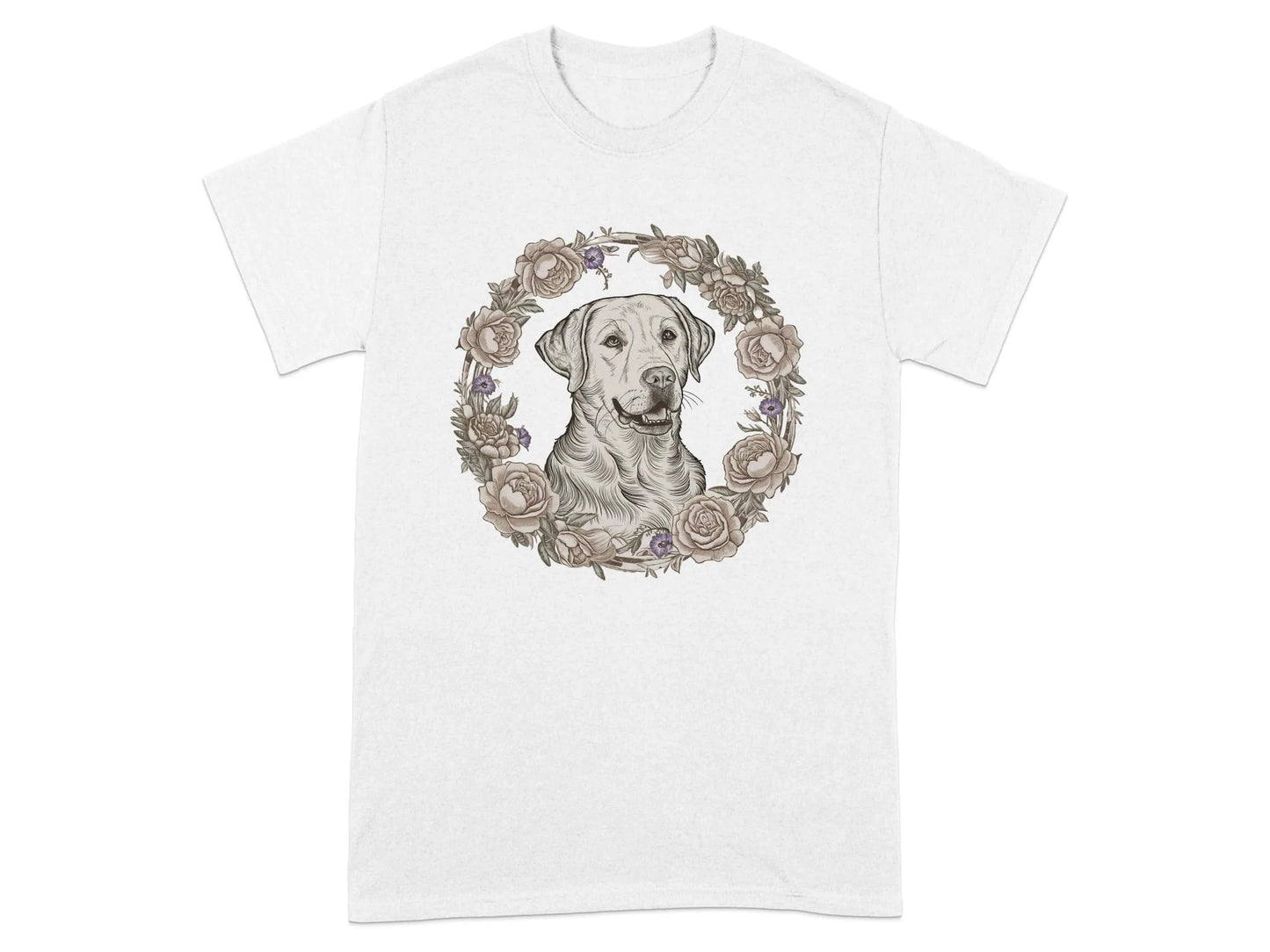 Yellow Lab with Floral Wreath T-Shirts White T-shirt