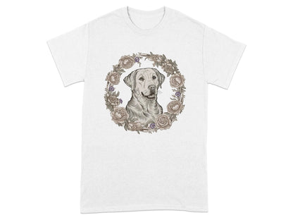 Yellow Lab with Floral Wreath T-Shirts White T-shirt