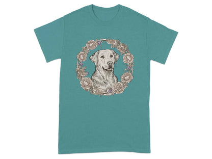 Yellow Lab with Floral Wreath T-Shirts Antique Jade Dome T-shirt