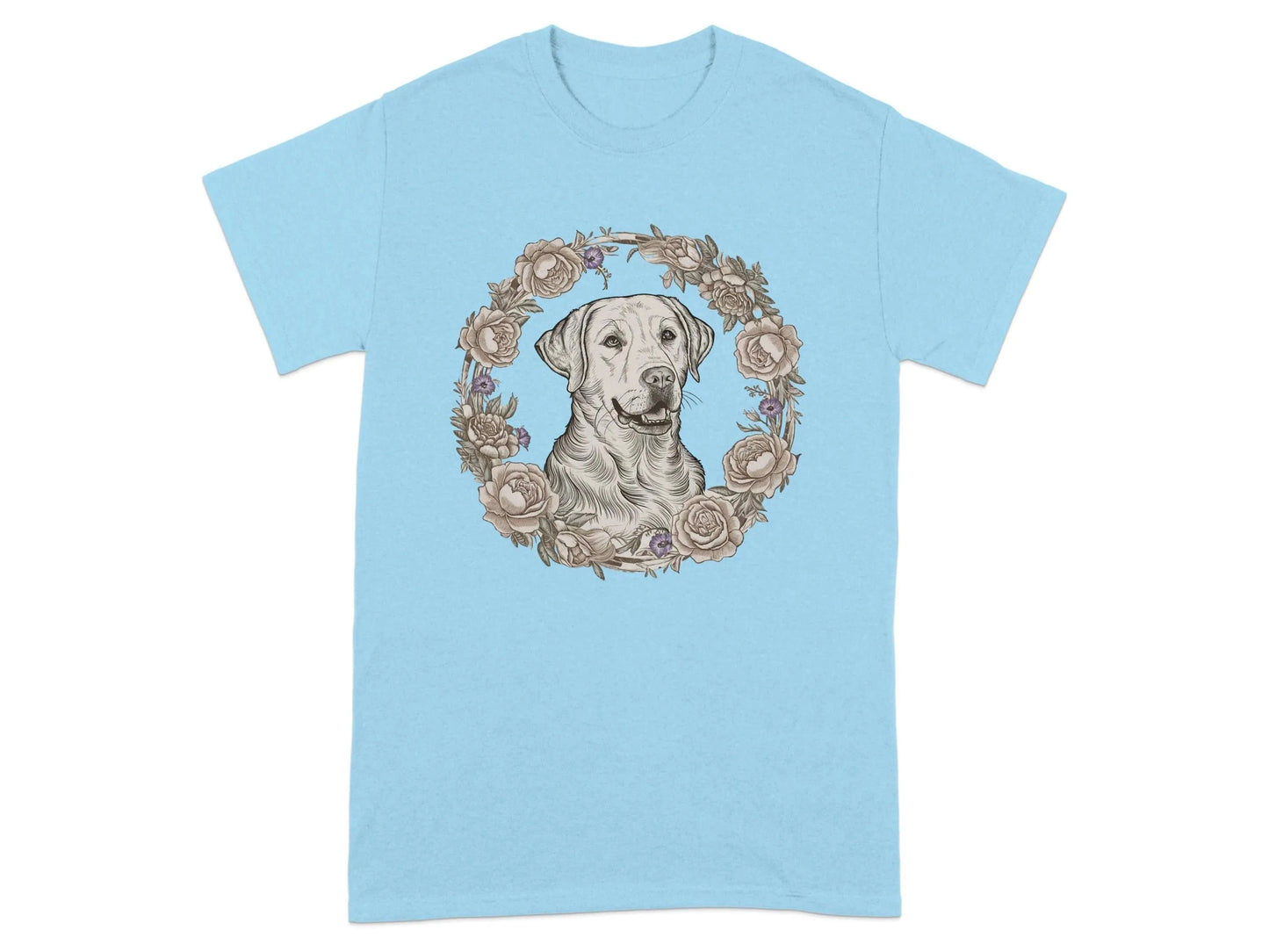Yellow Lab with Floral Wreath T-Shirts Sky T-shirt