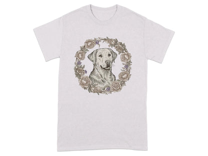 Yellow Lab with Floral Wreath T-Shirts Ice Grey T-shirt