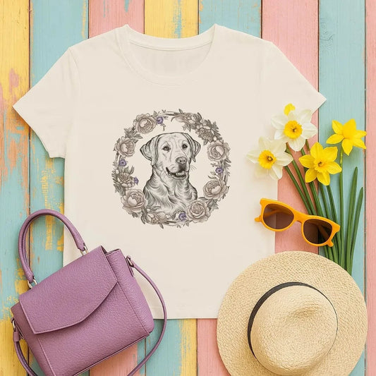 Yellow Lab with Floral Wreath T-Shirts T-shirt