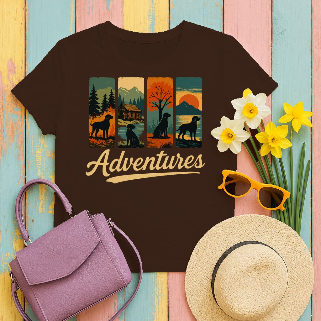 Adventurous Black Labrador in Nature T-Shirt in Dark Chocolate