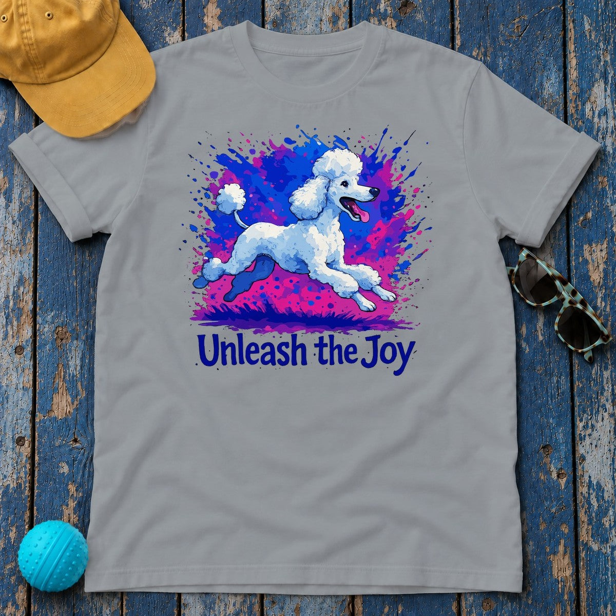 Joyful Poodle Splash Art T-Shirt in Gravel