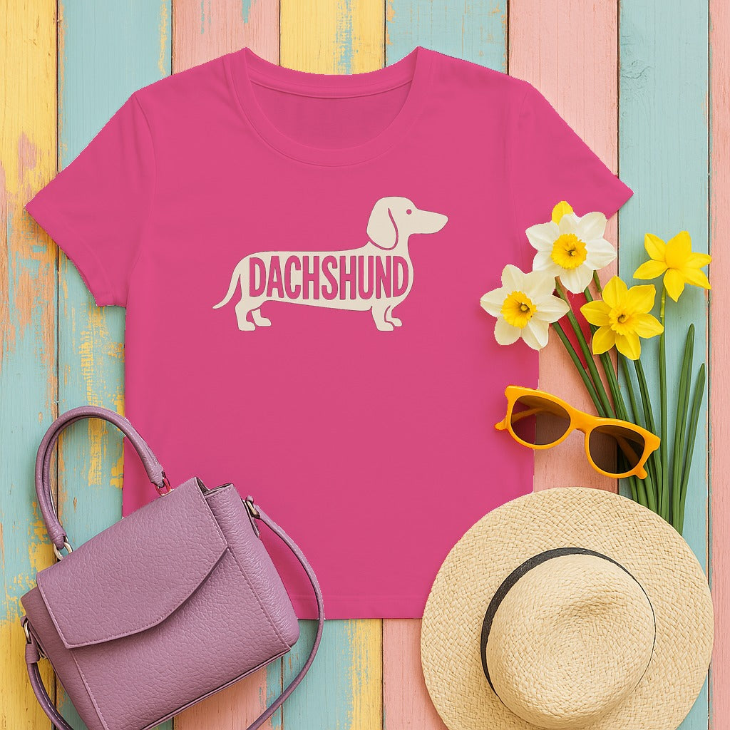 Dachshund Silhouette T-Shirt in Heliconia
