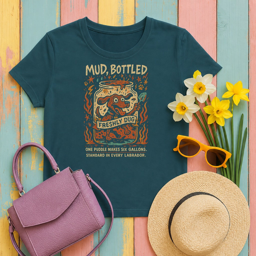 Chocolate Lab Mud Bottled T-Shirt on Heather Deep Teal
