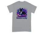 Boston Terrier running with text "Unleash the Joy" below.