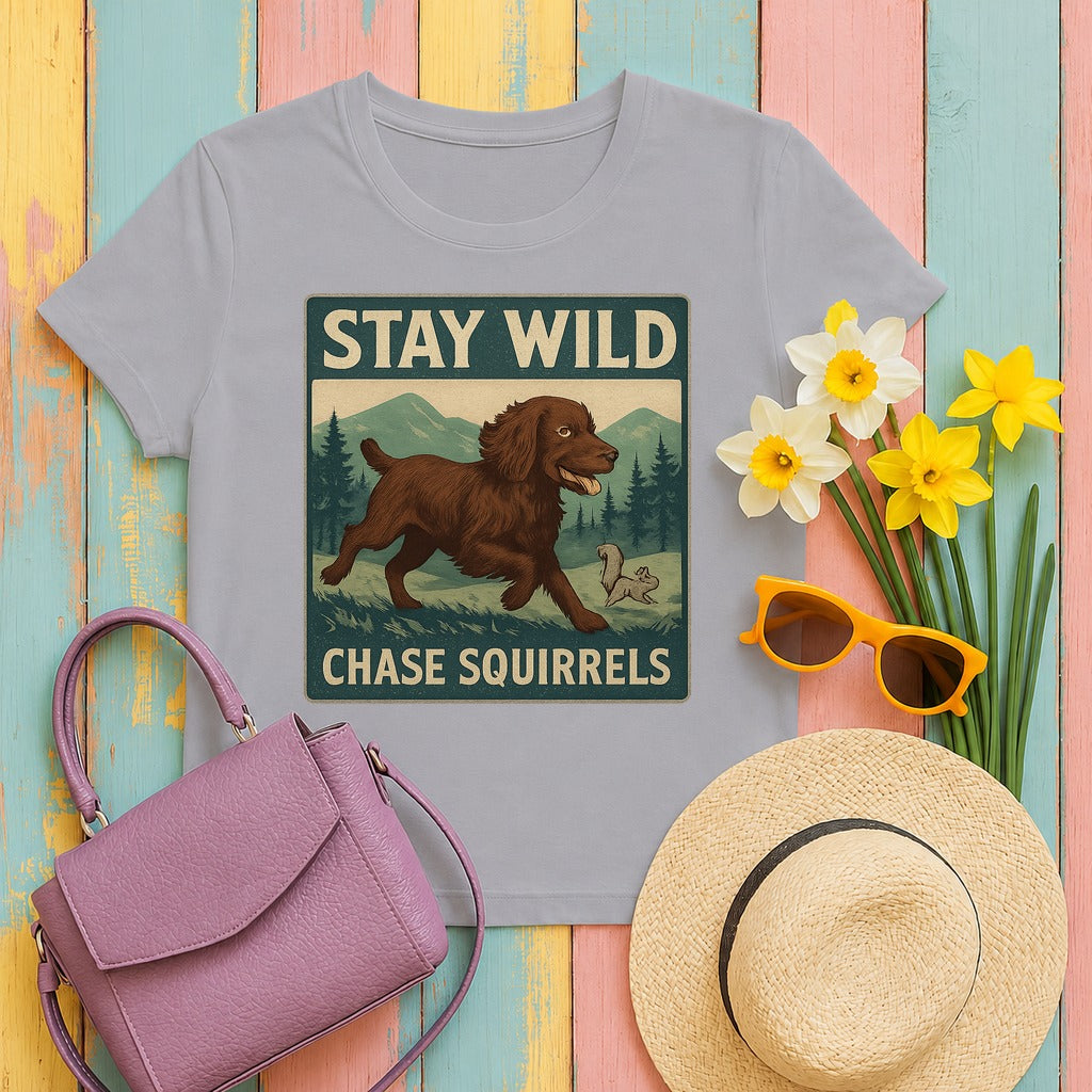 Boykin Spaniel Stay Wild Chase Squirrels T-shirt in Athletic Heather