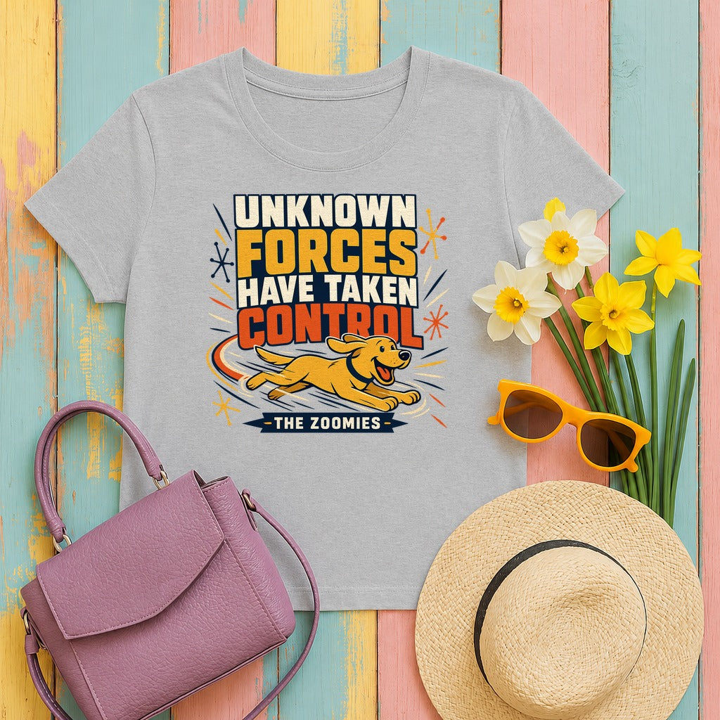 The Zoomies: Unknown Forces Dog T-Shirt in Sport Grey