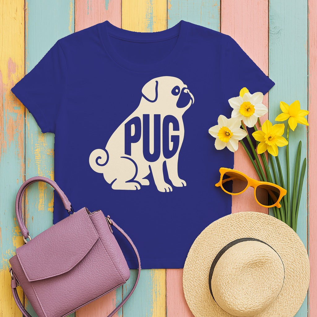 The Pug Outline T-Shirt in Cobalt