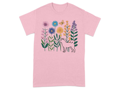 Cute Floral Dog Pink Graphic T Shirt Clothing Product